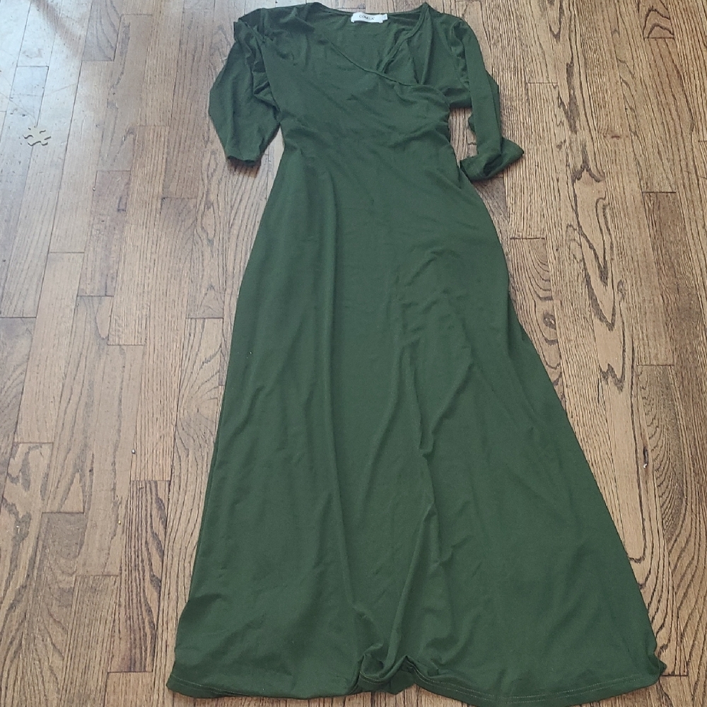 Comila Green Long Sleeve V-Neck Sundress for Wedding Guest